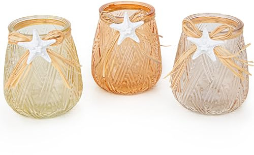 Logbuch-Verlag Teelichthalter Set maritim mit Seesternen 3 Stück Glas Windlichter orange grün rosa Sommer Deko 10 x 9 cm