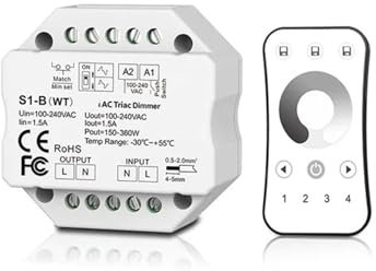 SHMKBDPF Dimmer LED S1-B 2.4G Dimmer Triac con Telecomando AC 100-240V(S1-B+R6)