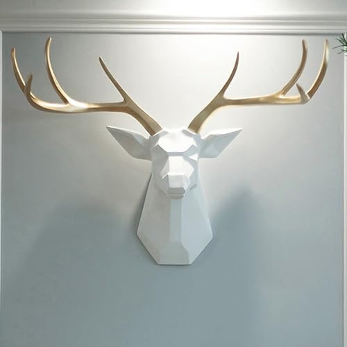 TUPAFJU Künstliche Tierkopf Wanddeko, 3D Wanddekoration, Hirschkopf, Hirschkopf Wanddeko, Hirschkopf Geweih Wanddekoration, Wohnzimmer, Schlafzimmer Wand Skulptur Wandbehang Simulation(B)