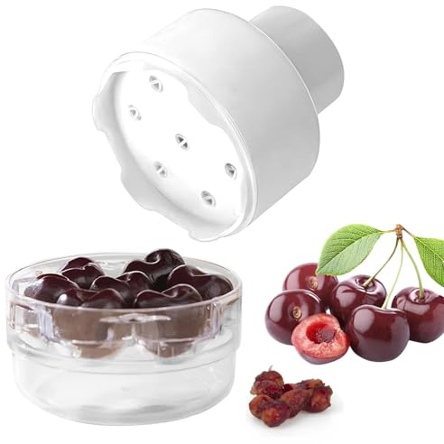 MEETOZ Creativity Cherry Pitter Tool, Push Type Cherry Corer Multiple, Kitchen Cherry Jam 7 Holes Multi Pitter Tool for Multiple Cherries Seed Remover (White)