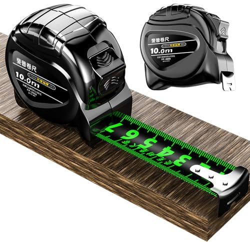 10M/32.8ft Fluorescent Steel Tape Measure, Stainless Steel Retractable Measuring Tape, Width 25mm Waterproof Thicken Ruler Tape, Easy To Read Self Lock Measuring, Black