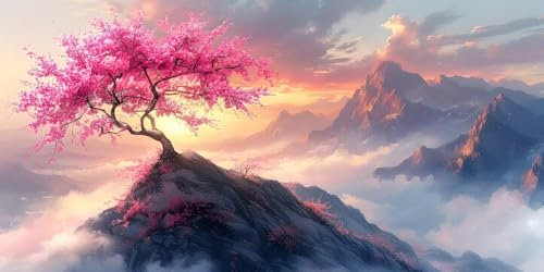 Malen Nach Zahlen Erwachsene Groß Bergbaum Malen Nach Zahlen Eigenes Bild, DIY Malen Nach Zahlen Kinder Ölgemälde Set, mit 3 Pinsel und Acrylfarben Leinwand Basteln Mädchen Geschenk 60x120cm T-382