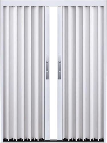 White Double Accordion Closet Sliding Door with Lock Keys and Handle Aluminum Internal Sliding Door for Basement Patio Pergola 80inch Tall 76x80in