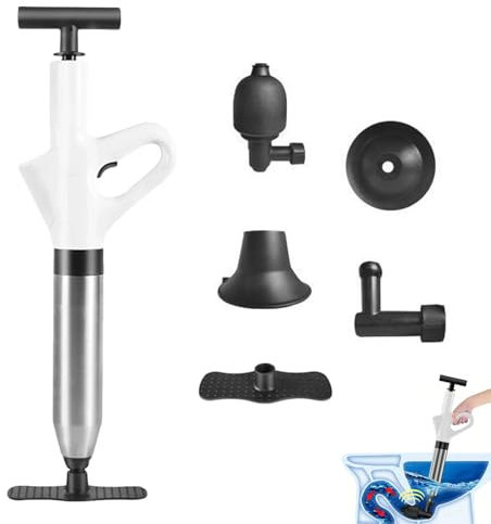 Pressluft Rohrreiniger,Rohrreiniger Druckluft mit 4 Saugnäpfen & Luftdruckanzeige Abflussreiniger Pumpe für verstopfte Toilette, Waschbecken Dusche Rohrreinigungspumpe (Weiß)