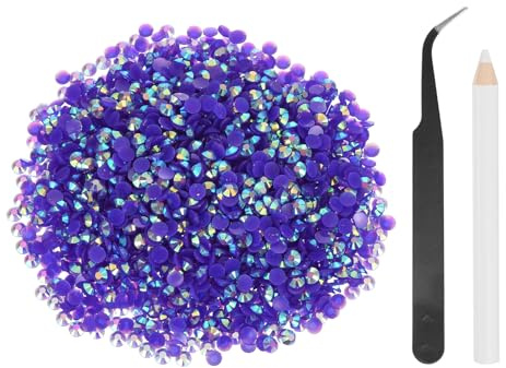 sourcing map 2500 diamantes de imitación de resina SS20 de 5 mm, gemas redondas de brillo a granel con herramientas de recogida para manualidades, vasos, tazas, ropa, color morado oscuro