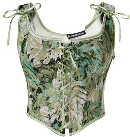 SCARLET DARKNESS Damen Renaissance Korsett Top Blumen Mittelalter Oberteil | Knochen | Linker Reißverschluss | Schleifenbänder | Trachtenmieder | Viktorianisch | Vintage | Halloween | Karneval | Corsage