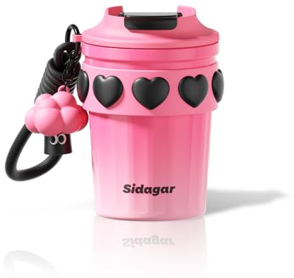 Sidagar 12 oz Travel Coffee Mug with Lid, Stainless Steel Coffee Tumbler for Hot and Cold, Resuable Insulated Coffee Cup Gifts for Women, Pink