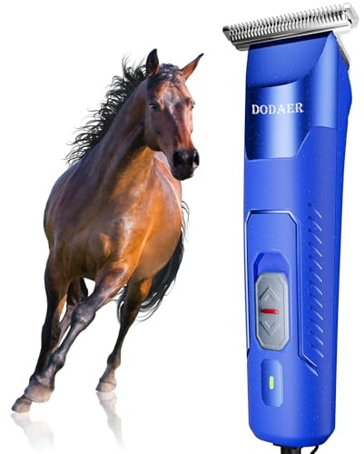 DODAER Professional Grooming Electric Corded 2-Speed Horse Clipper with Detachable Blade - Cool & Quiet Running Design - Includes Size T84 Blade for Complete Horse Grooming - Blue