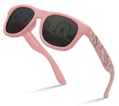 Dodoho Age 2–5 Polarized Kids Sunglasses UV400 Protection for Boys & Girls - Adjustable Strap, Flexible, Lightweight, BPA-Free Frame, Wayfarer Design, Beach & Travel Essentials for Kids (Matt Pink)