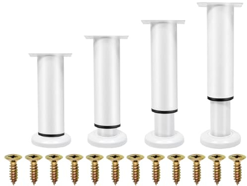 XHMAXE Adjustable Furniture Legs 4 Pack 8-12 cm White Metal | Heavy-Duty Replacement Legs with Screws for Sagging Bed Frames, Sofas, Chairs, Tables and Cabinets