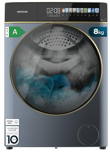 Cecotec Lavadora Secadora 8-5Kg Carga Frontal Bolero Wash&Dry 85900 Inverter Titanium A, 1400 rpm, 11 programas, Motor Inverter Plus, pantalla FullColor 10,3, Funciones SteamMax, Stop&Go, Delay Start