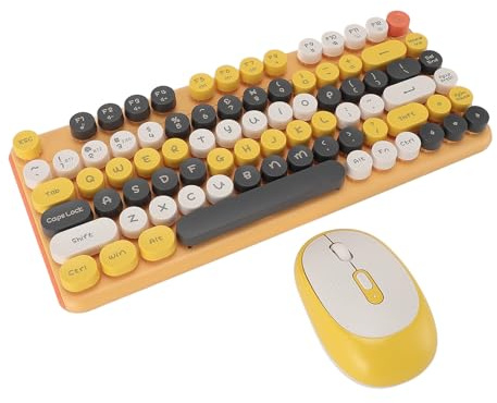 Tosuny Ensemble Clavier et Souris sans Fil, Ensemble Clavier et Souris Bluetooth, 82 Touches Rondes Rétro, Souris Optique 1000/1200/1600 DPI, Ergonomique et Faible Bruit, pour PC, (Yellow)