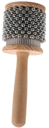 HAMPPLIES Small Percussion Cabasa and Stainless Steel Beads, Lightweight with Wooden Handle Musical Instrument with Sound for Interactive Play and Outdoor Playing