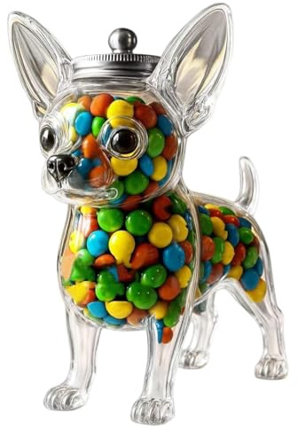 Pot à bonbons Chihuahua en verre transparent hermétique pour chien avec couvercle en forme d'animal - Boîte de rangement de cuisine pour biscuits, bonbons, dosettes café, friandises pour animaux d