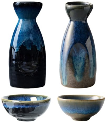 jojofuny Set da Portata per Vino in Ceramica Stile Retrò 4 Pezzi Pentola e Tazze da Sakè Multifunzionali, Portabottiglie e Bicchieri per Liquori, Adatto per Casa e Colore Colore Casuale