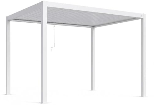 MEGAOFFERTE.IT Pergola Bioclimatica 3x4 Metri Gazebo Con Tetto A Lamelle Orientabili Sistema Di Drenaggio Struttura In Alluminio E Acciaio Resistente Ai Raggi UV Per Esterni Bianco Opaco