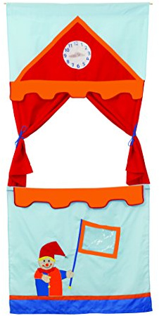 roba Tür Kasperletheater, platzsparendes Kinder Puppentheater inkl. 6 Handpuppen, Kaspertheater zum Aufhängen mit Stoffbespannung, 1 Stück (1er Pack)