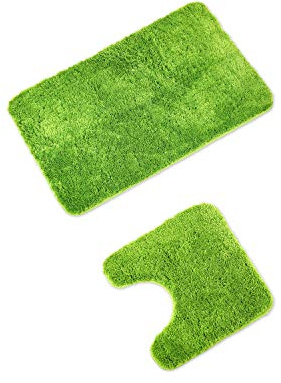 WohnDirect Badematten Set - WC Vorleger (45x45cm), Badematte (50x80cm) - rutschfest waschbar Badezimmerteppich MIT WC-Ausschnitt - Grün