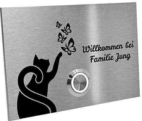 Jung Edelstahl Design Klingelplatte London verschiedene Motive Klingelschild Hund Katze Leuchtturm