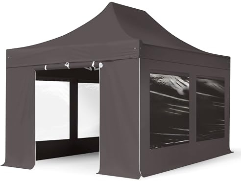 TOOLPORT Faltzelt Professional 3x4,5 m - mit 4 Seitenteilen (Panoramafenster) Faltpavillon ALU Pavillon Partyzelt grau