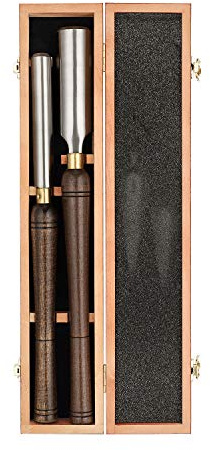 IMOTECHOM 2-Pieces HSS Roughing Gouge Lathe Chisel Set Wood Turning Tools with Wooden Box, 1-Inches and 2-Inches