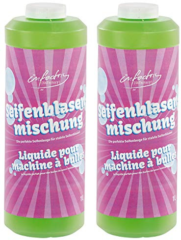 infactory Seifenblasen Pistole: 2er-Set Mischung für Bunte Seifenblasen, 2X 1 Liter (Seifenblasennachfüllflasche, Flüssigkeit, Zauberstab)