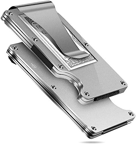 BETOY Aluminium Mini Kartenhalter mit Geldklammer und Platz für bis zu 10 Kreditkarten - Minimalist Wallet - Geldbörse besteht aus echtem Aluminium mit RFID-Schutz inkl (Silber)