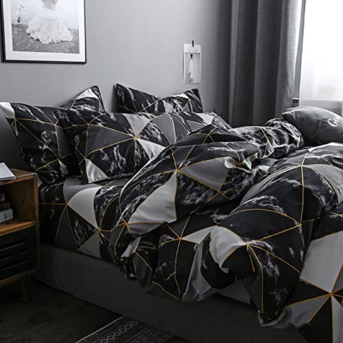 Bettwäsche 135x200 Schwarz Weiß Marmor Optik Bettbezug Kissenbezug 80x80cm | Oeko tex, Microfaser, Geometrisch Muster, Modern, Reißverschluss, Einzelbett, 2teilig