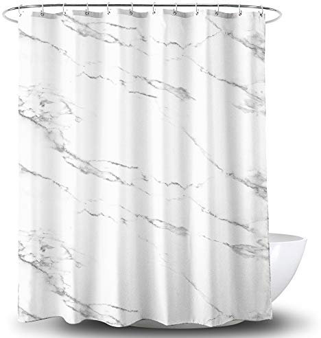 Alumuk Duschvorhang Bedruckt, Anti-Schimmel, Wasserdichter, Waschbar Anti-Bakteriell Stoff Polyester Badewanne Vorhang mit 12 Duschvorhängeringen, 200x200cm, Mamor