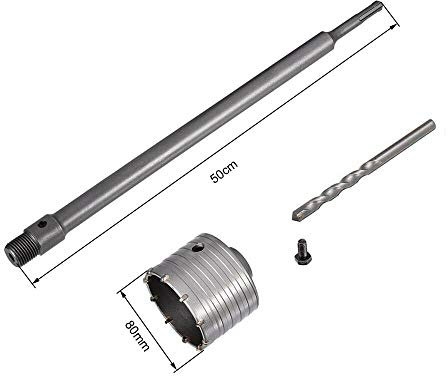 Kovalmax® FRESA A TAZZA 80 MM PER MURO CEMENTO ASTA PROLUNGA 50 CM PER TRAPANO ATTACCO SDS PLUS