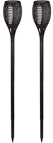 etc-shop Gartenfackeln Solar Flamme 97,5 cm Solarleuchten Garten Deko Solarlampen für Außen Flammenlicht, Feuereffekt, Kunststoff schwarz, 54x LED gelbe Lichtfarbe, DxH 12x97,5 cm, 2er Set