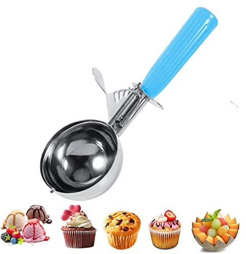 Restokki Tyenaza Ice Cream Scoop, Stainless Steel Fruit Ice Cream Scoop Spoon with Plastic Handle Kitchen Tool (Blue)