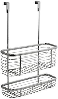 Chrome Shower Caddy Hook Over Door Hanging Storage Basket, Sink Tidy (2 Tier)
