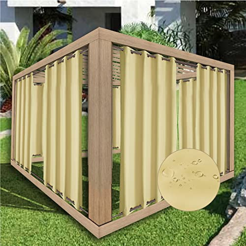 2 Paneele Outdoor-Vorhänge für die Terrasse Wasserdichte, rostfreie obere und untere Ösen Indoor wärmeisolierte vertikale Vorhänge Winddicht für Pavillon & Deck(Creme farben,B140 x H240cm x 2PC)