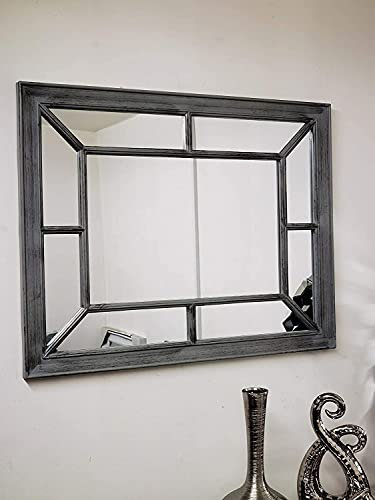 DEENZ Large Rectangle Antique Window Wall Mirror Stylish Decor Durable Frame Window Style Six Colors, Black Silver, 76x60x2.5CM (DZ-568)