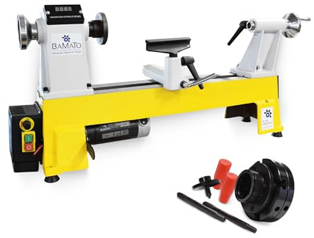 BAMATO Drechselmaschine WL-460V_SET1 | inkl. mit 4-Backenfutter | 550W Leistung | M33 Geweindeaufnahme | MK2 Konus | 153mm Spitzenhöhe | Drechselbank für Holz Werkstatt