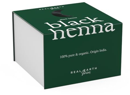 Real Earth - Black Henna - Tinte de Henna - 100% orgánica y natural - Barros para teñir el pelo - Cabellos negros - Coloración Natural - Cosmética ayurvédica - Vegana - Sin amoniacos - 250gr
