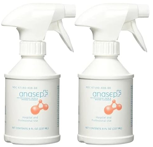 Anasept Skin and Wound Spray 8 oz Bottle with Finger Sprayer (Pack of 2) Wound Spray, Sterile Rinse, Comprehensive Wound Care for Effective Cleansing, Healing and Burn Relief with GeoMetal™ Gauze Pad