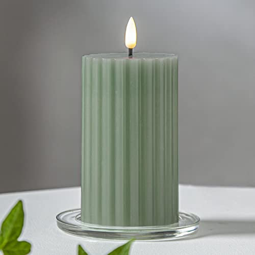 Star LED-Stumpenkerze Grün 15x7,5 cm – Flackernde LED-Kerze aus echtem Wachs für den Innenbereich, Timerfunktion, batteriebetrieben und realistische Flammenoptik, sichere Dekoration