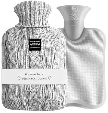 OliviaLiving Sac à eau chaude Bouillotte 2 litres chauffante et rechargeable avec housse en tricot pour soulager la douleur thérapie par le froid chaud