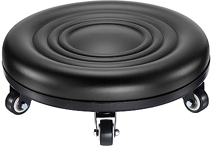 PATIKIL Low Rolling Stool Chair - PU Leather Universal Wheel Seat for Home Office Fitness - Round Roller Stool (Black)
