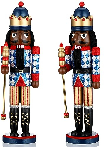 Hungdao 15 Inch Black Christmas Nutcracker Decor Wooden African American King Figure Black Santa Xmas Festive Soldier Nutcracker Christmas Ornaments Gift for Tabletop Holiday Winter Indoor(King)