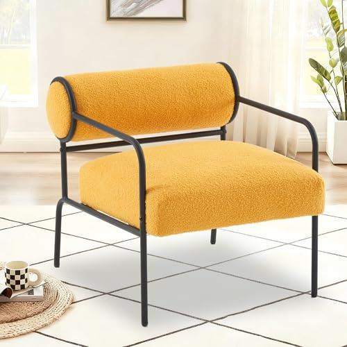 Mingone Sessel Loungesessel Kleines Sofa (Gelb, 1er Set) | Lammwolle Cocktailsessel Modern Design Teddy Sessel Stoff mit Armlehne für Wohnzimmer Schlafzimmer