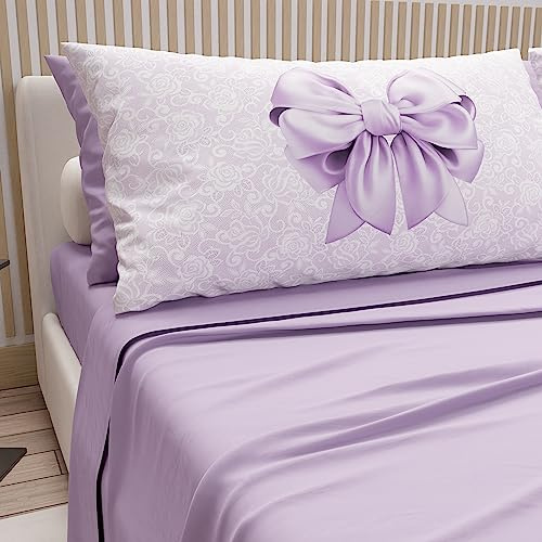 PETTI Artigiani Italiani - Lenzuola in Cotone con Federe in Stampa Digitale, Lenzuola Letto Singolo, Completo Letto Singolo, Lilla, 100% Made in Italy