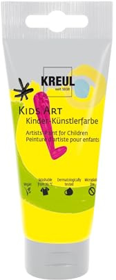 KREUL 43302 - Kids Art Kinder-Künstlerfarbe, Primärgelb 75 ml Tube, Schulmalfarbe auf Wasserbasis, matte deckende Bastelfarbe für Leinwand, Papier und Karton, vegan