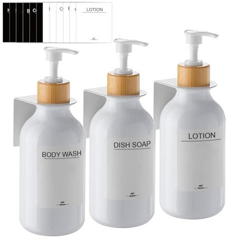 Seifenspender Wandbefestigung Ohne Bohren,3er Set 500ml Seifenspender Wand Schampoospender Dusche Spülmittelspender Shampoo Spender für Küche Bad (Weiß)