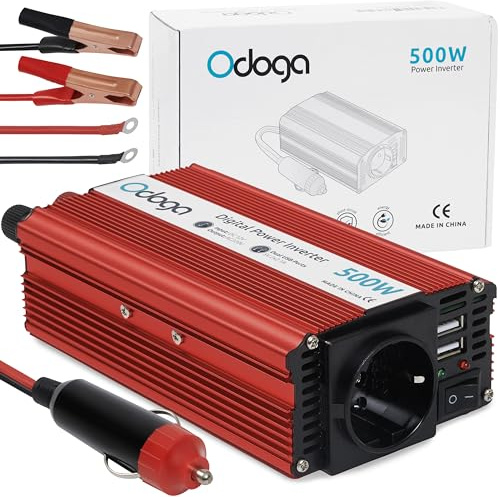 Odoga Wechselrichter 12V auf 230V – 500W Spannungswandler, Stromwandler mit 4,2A-Dual-USB-Anschluss, Inverter 12V 220V, Auto Steckdose – Laden Sie Ihr Laptop, iPad, iPhone, Tablet Und Mehr