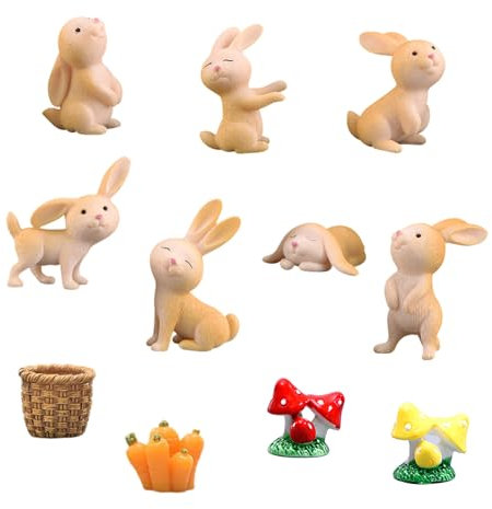 11 Piezas Adornos de Pascua Conejito de Pascua Mini Decoraciones de Conejito Miniatura Resina Figura de Conejo Mini Figuras de Conejito para Decoración de Pastele Jardin de Miniature Ornaments