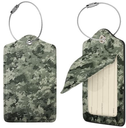 Gepäckanhänger aus Leder mit digitalem Camouflage-Druck, mit Edelstahlschlaufe, Privatsphäre, niedliche Kofferanhänger für Damen und Herren, Reisetasche, Koffer