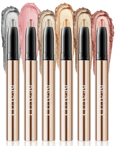 Beauty Searcher Lidschatten Stift Wasserdicht,Hochpigmentierter Lidschatten,Langanhaltend und Glatt,Schimmerndes Finish,Make-up Für Faltenfreie Augen,Vegan&Cruelty-Free 01 bis 06